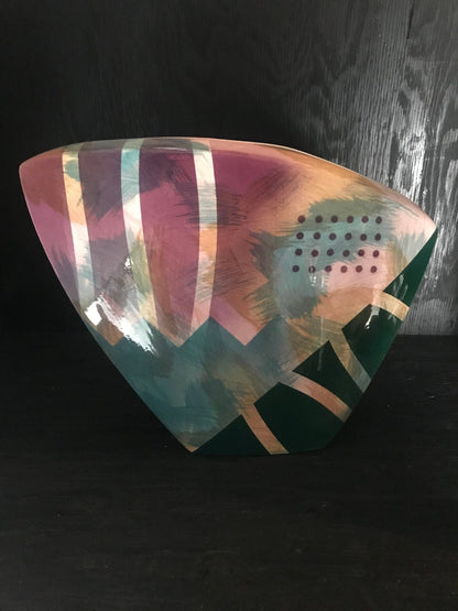 John Bergen Signed Abstract Vase with pastel colors and geometric shapes