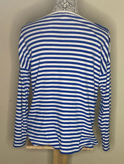 Jones New York Blue and White Stripe Long Sleeve Womens Top