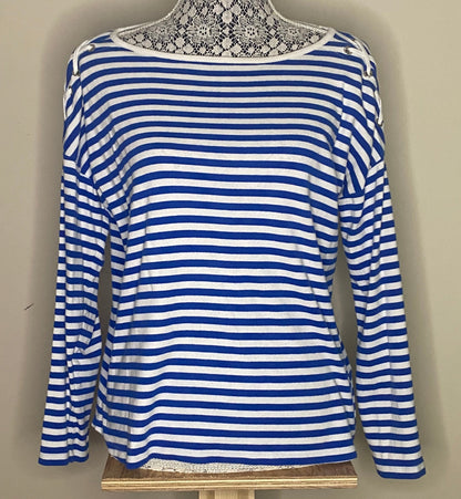 Jones New York Blue and White Stripe Long Sleeve Womens Top