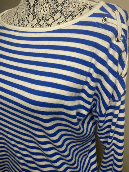 Jones New York Blue and White Stripe Long Sleeve Womens Top