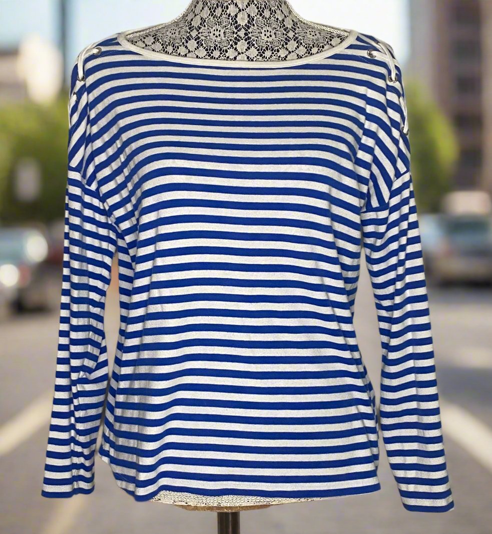 Jones New York Blue and White Stripe Long Sleeve Womens Top Medium - HLJ at HomeJones New York Blue and White Stripe Long Sleeve Womens Top MediumLong SleeveJones New York