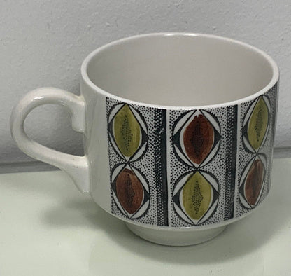 Kathie Winkle Mexico Teacups with geometric pattern with yellow, brown and black colors