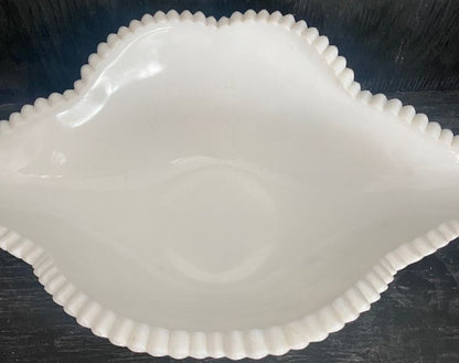 Kemple Milk Glass Flower Oblong Sawtooth Edge Bowl
