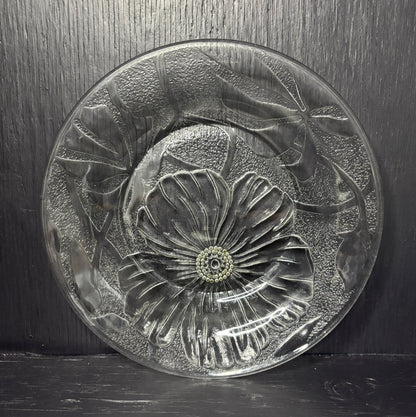 KIG Clear Pressed Glass Floral Shallow Salad or Pasta Bowl