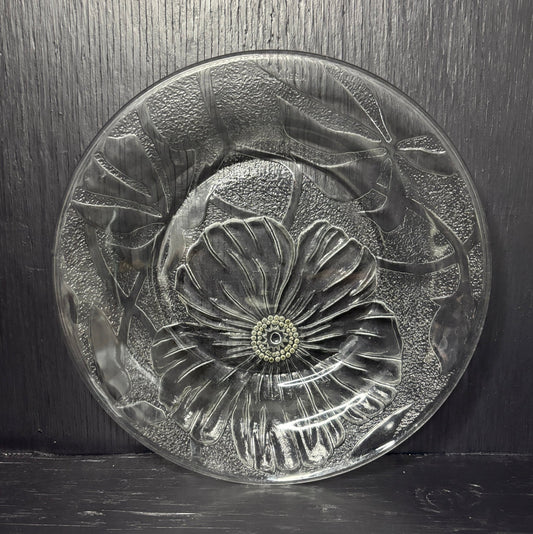 KIG Clear Pressed Glass Floral Shallow Salad or Pasta Bowl