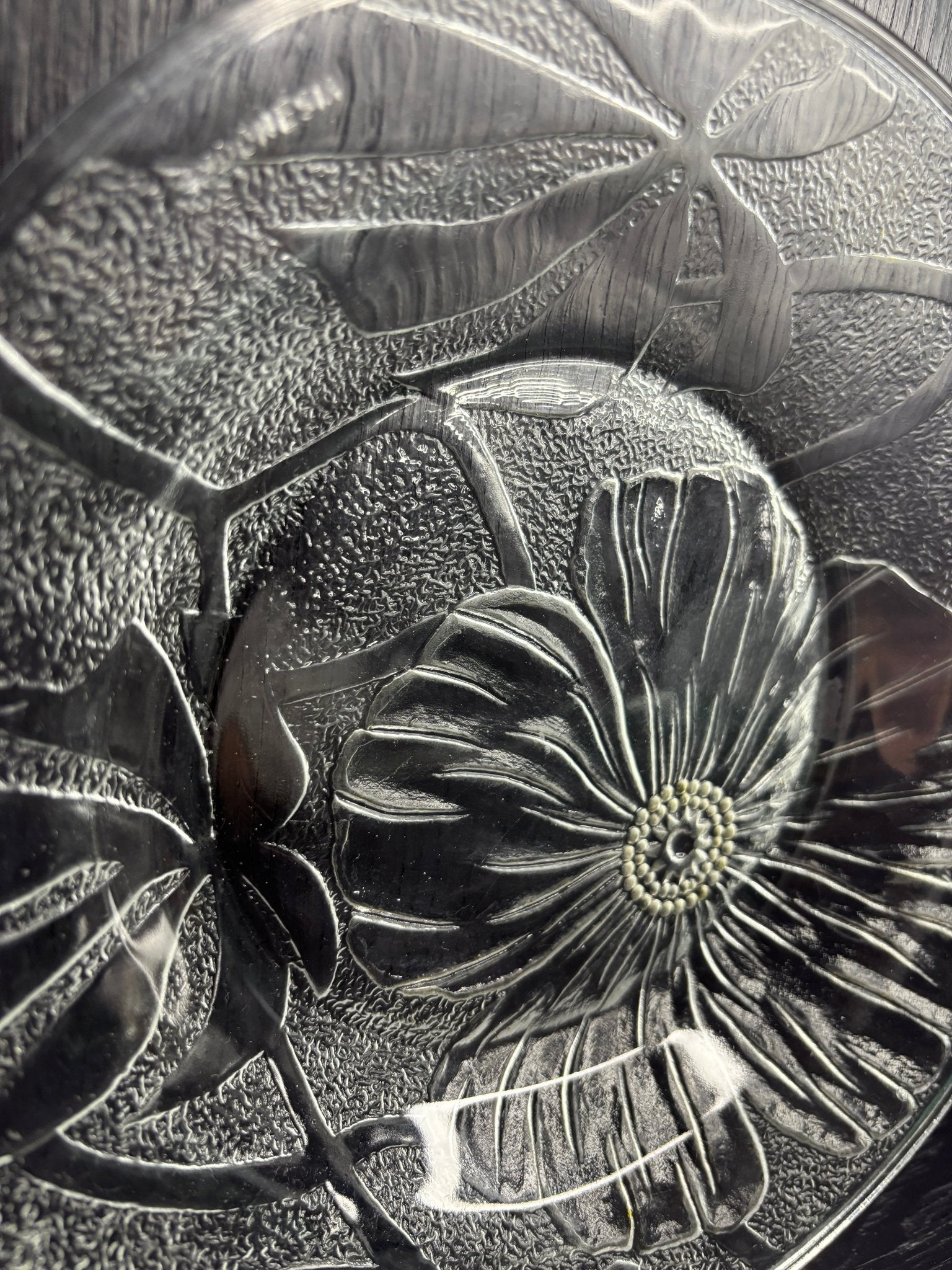 KIG Clear Pressed Glass Floral Shallow Bowl