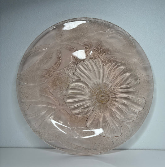 KIG Pink Pressed Glass Floral Dinner Plate