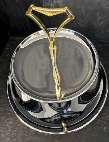 Kromex Two Tiered Metal Serving Tray