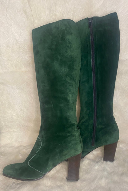 Lazio Amalfi Rangoon Green Suede Women’s Designer Knee High Boots