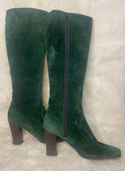 Lazio Amalfi Rangoon Green Suede Women’s Designer Knee High Boots