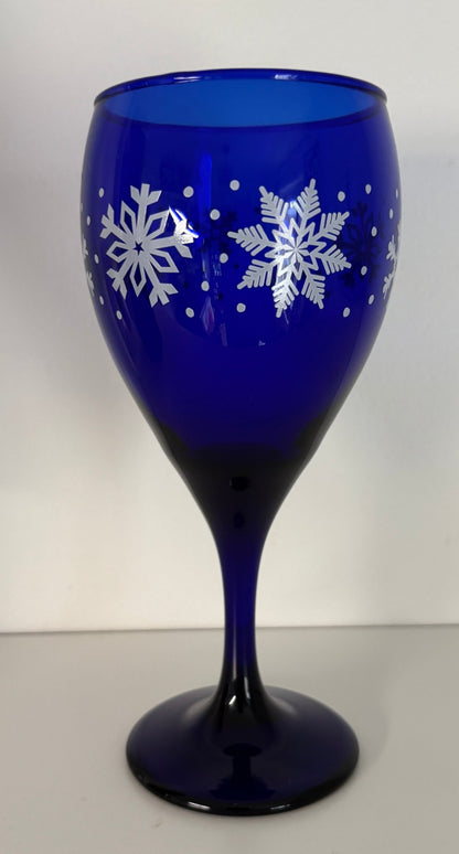 Libbey Blue Snowflake Wine Glass