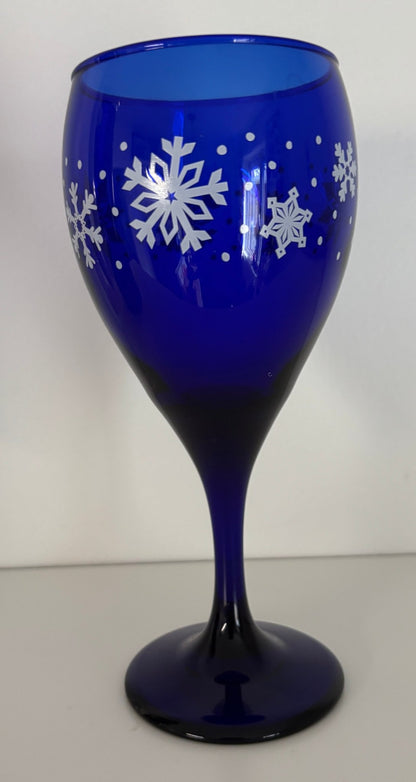 Libbey Blue Snowflake Wine Glass