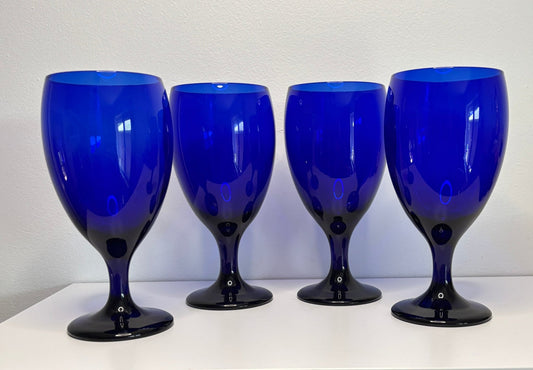 Libbey Cobalt Blue Iced Tea Wine Goblets Glasses Set