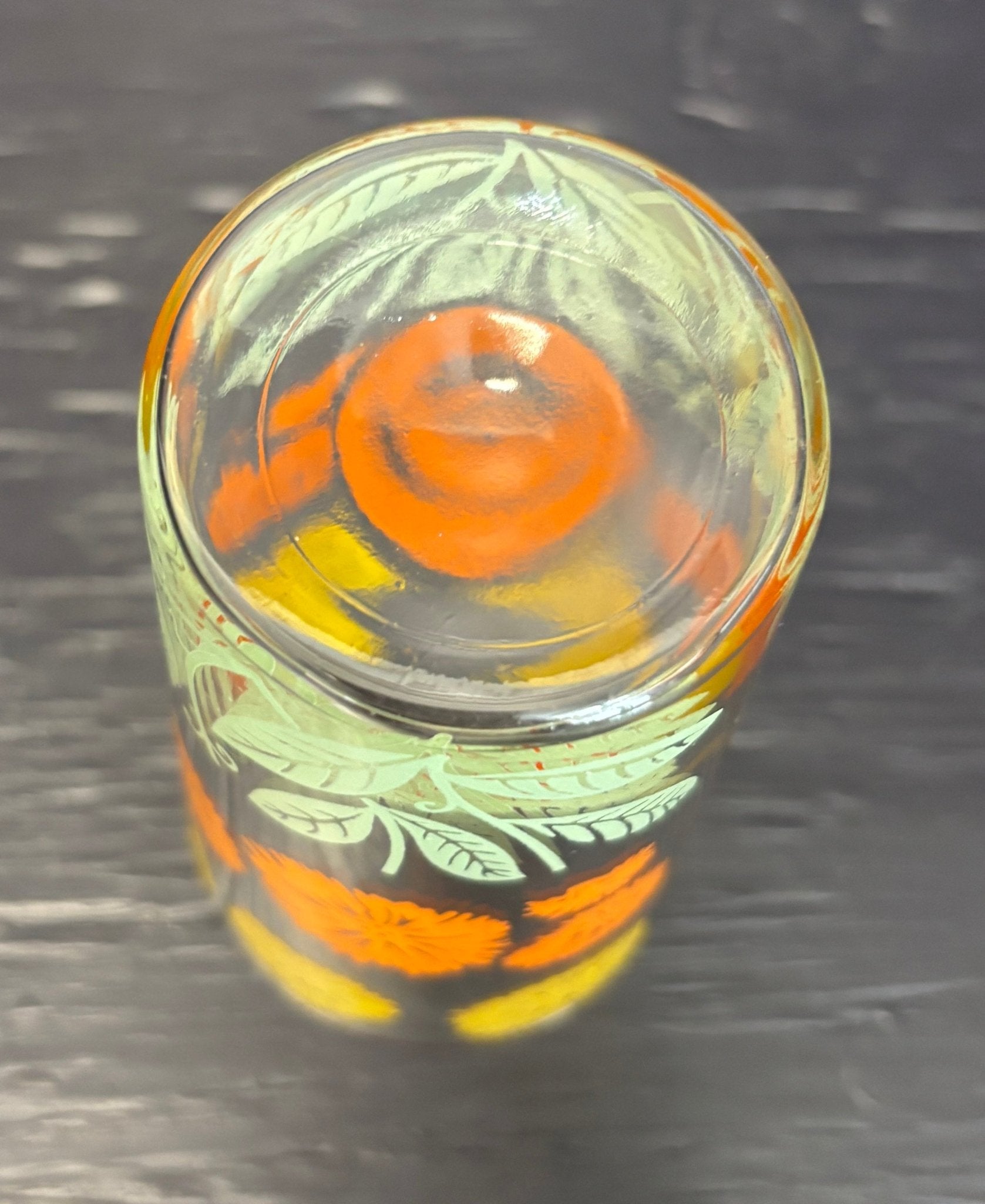 Libbey Orange and Yellow Floral Tumbler Drink Glass