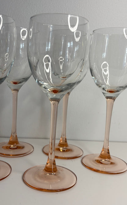 Pink Rose Stem Wine Glass Set