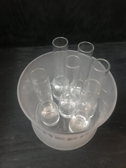 Long Stem Shot Glasses and Frosted Glass Ice Bucket