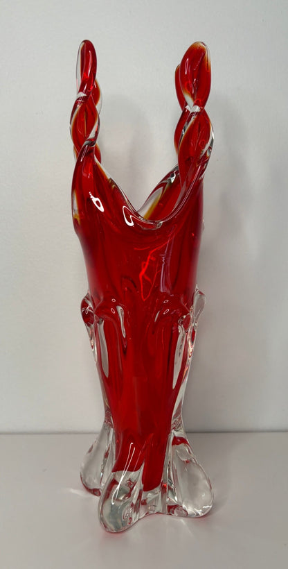Lorraine Edag Chalet Style Red Four Point Twist Glass Vase