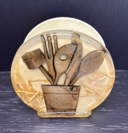 Lucite Wood Kitchen Utensil Theme Napkin Holder