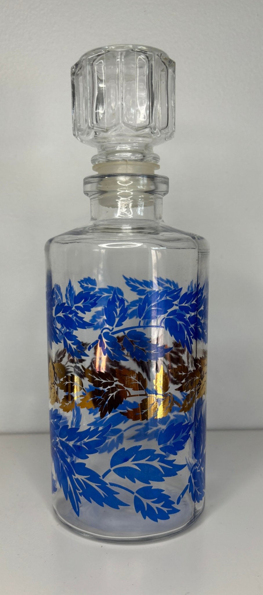 Luminarc France Vintage Blue and Gold Decanter and Shot Glasses