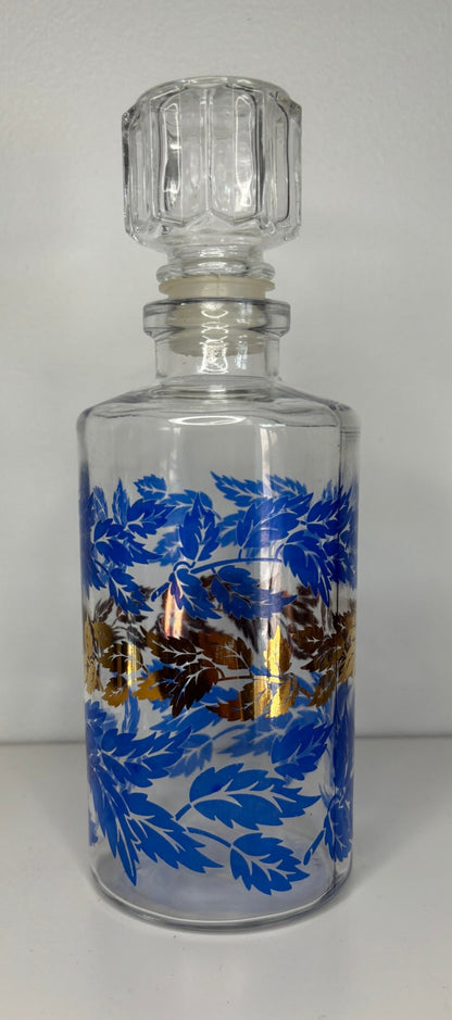 Luminarc France Vintage Blue and Gold Decanter and Shot Glasses