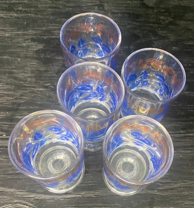 Luminarc France Blue and Gold Decanter and Shot Glasses