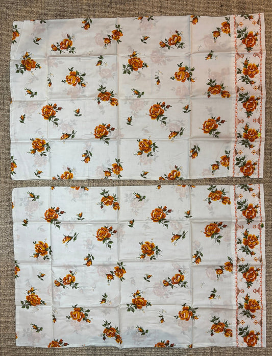 Made in Canada Orange Flower Cotton Queen Pillowcases