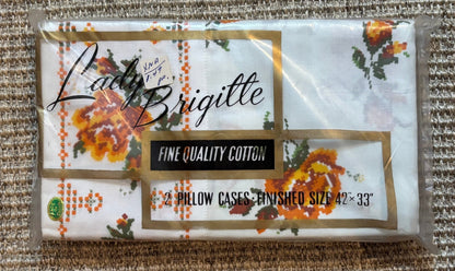 Made in Canada Lady Brigette Orange Flower Cotton Queen Pillowcases
