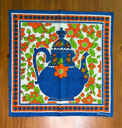 Made in Germany Blue Teapot Theme Retro Kitchen Tea Towel