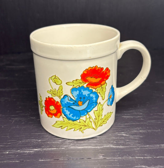 Made in Japan Blue and Red Flower Coffee Mug