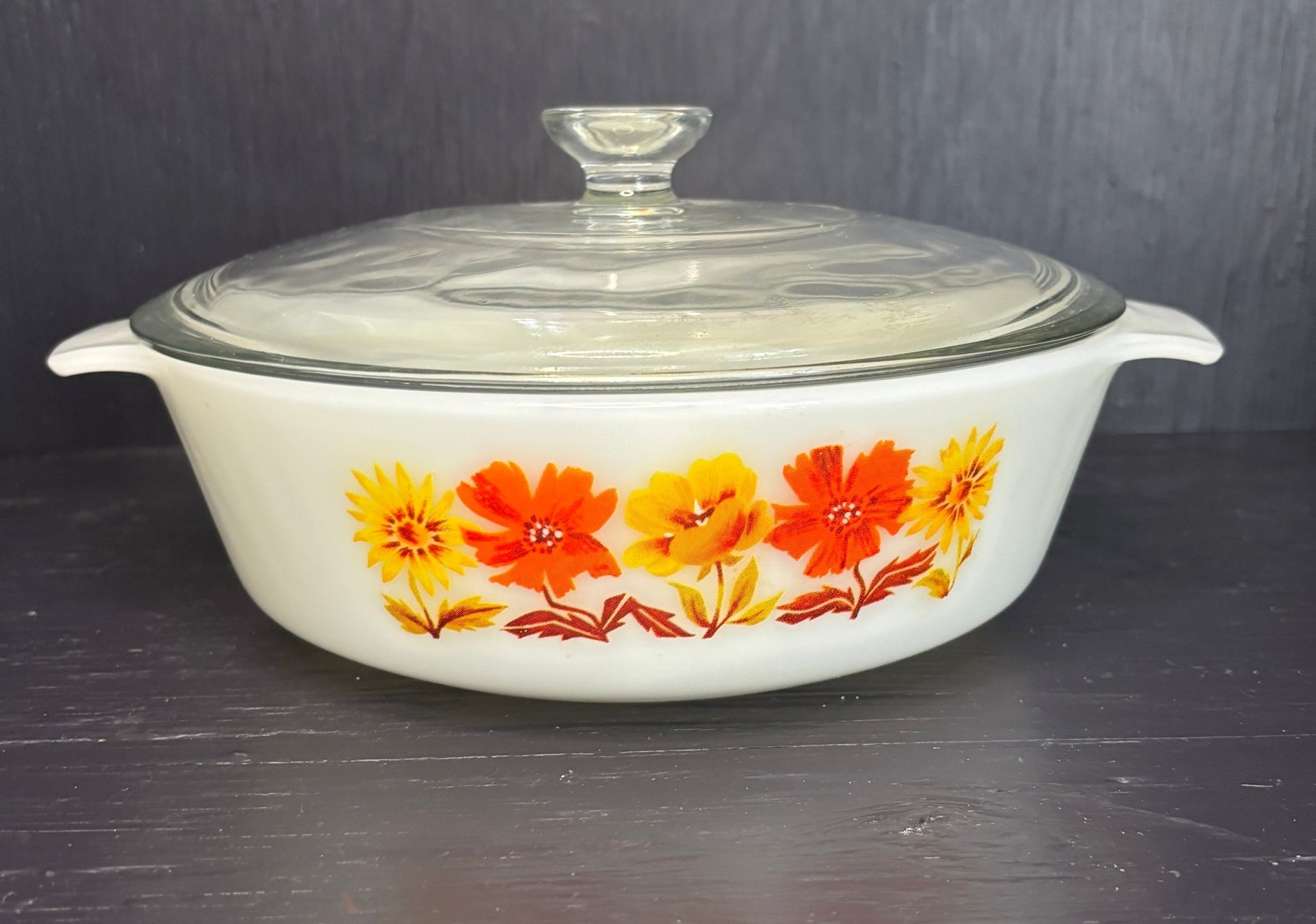 Made in USA Glas-Bake Floral Covered Casserole Dish