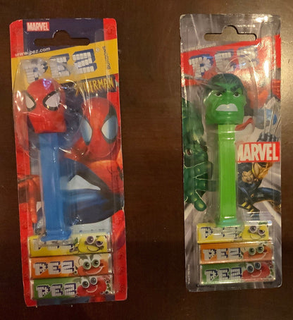 Marvel Spider Man Hulk Pez Dispensers New on Cards