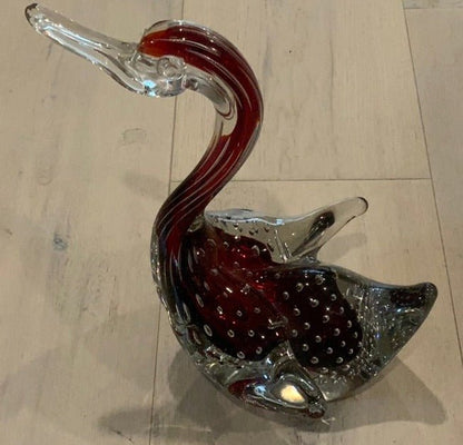 Mid Century Hand Blown Murano Glass Swan Sculpture