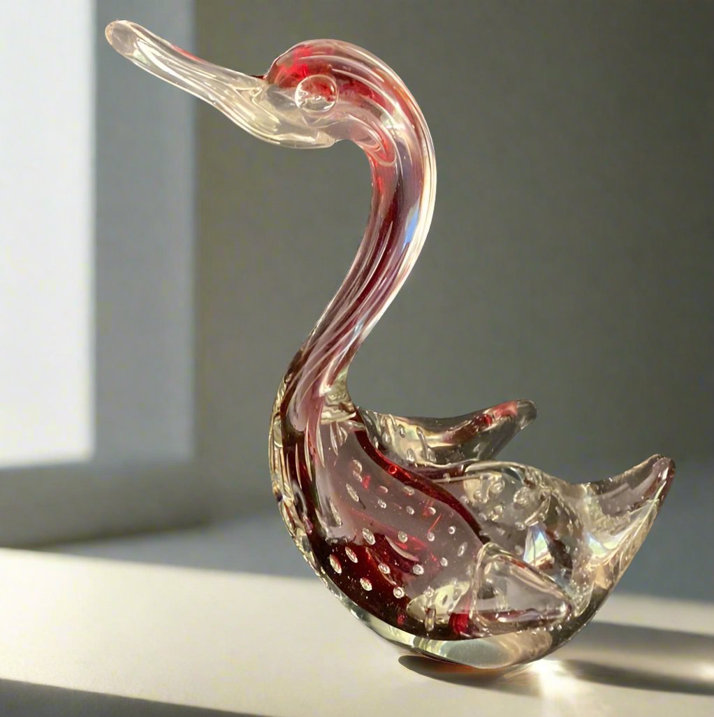 Mid Century Hand Blown Murano Glass Swan Sculpture - HLJ at HomeMid Century Hand Blown Murano Glass Swan SculptureHand Blown GlassMurano