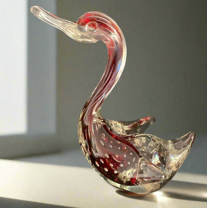 Mid Century Hand Blown Murano Glass Swan Sculpture