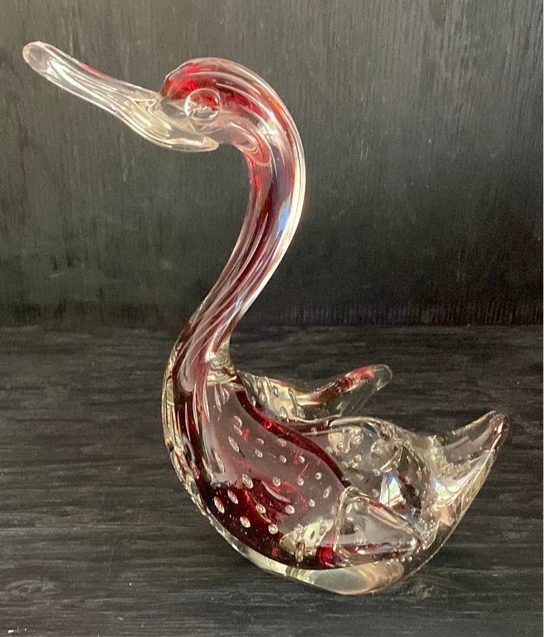 Mid Century Hand Blown Murano Glass Swan Sculpture - HLJ at HomeMid Century Hand Blown Murano Glass Swan SculptureHand Blown GlassMurano