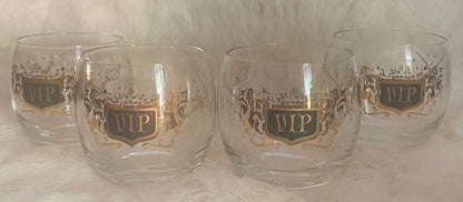 Mid Century Modern Black Gold Roly Poly VIP Cocktail Glasses Set