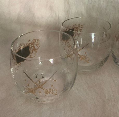 Mid Century Modern Black Gold Roly Poly VIP Cocktail Glasses