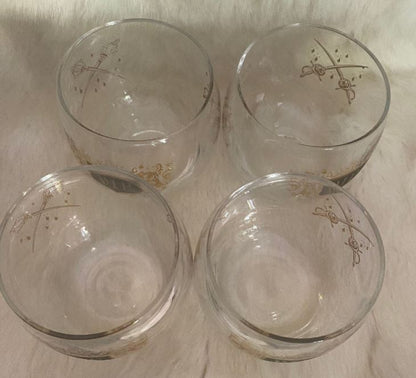 Mid Century Modern Black Gold Roly Poly VIP Cocktail Glasses Set