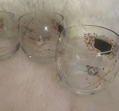 Mid Century Modern Black Gold Roly Poly VIP Cocktail Glasses Set