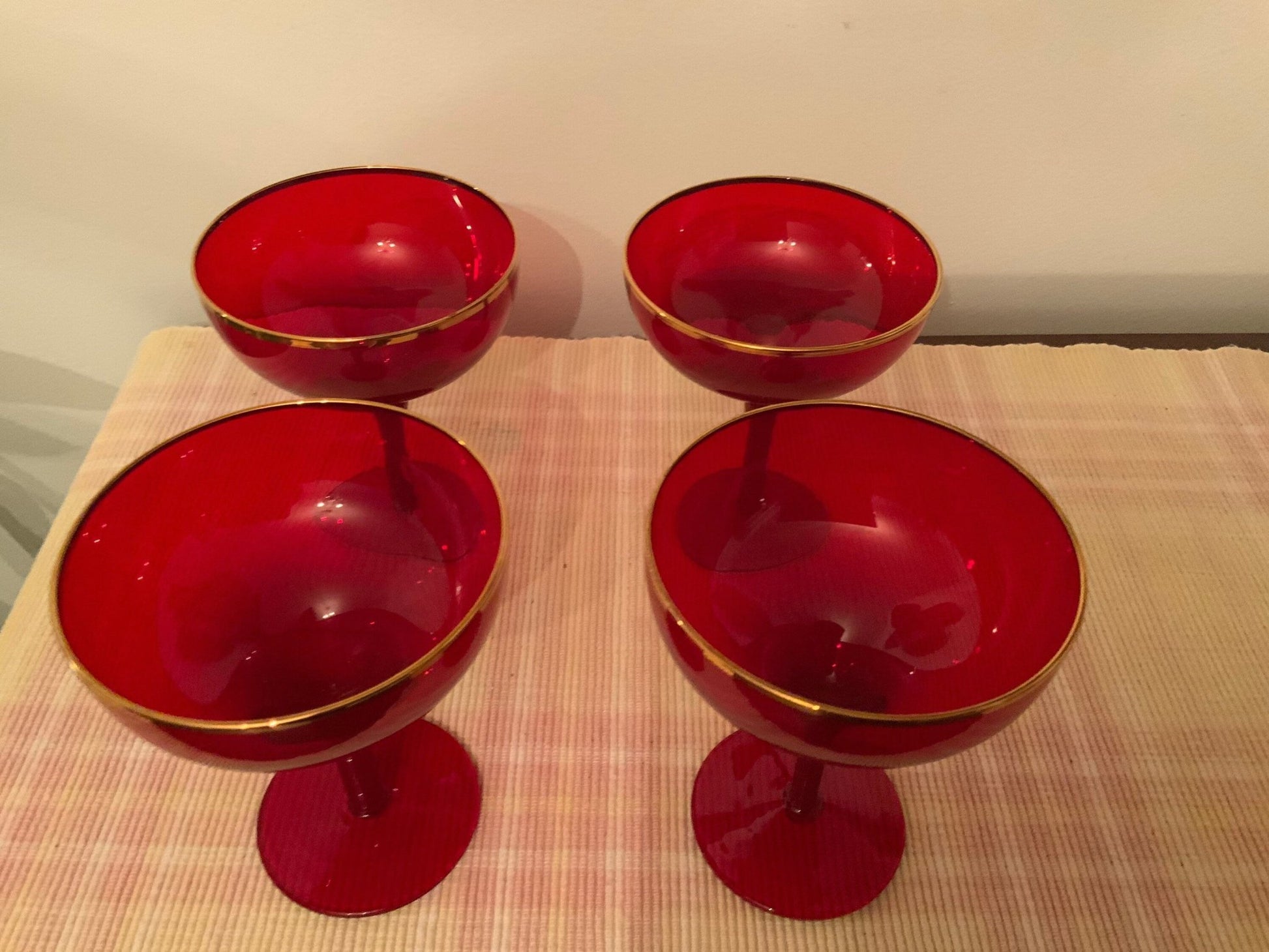 Mid Century Red Champagne Glasses Coupes - HLJ at HomeMid Century Red Champagne Glasses CoupesChampagne GlassesHLJ at Home