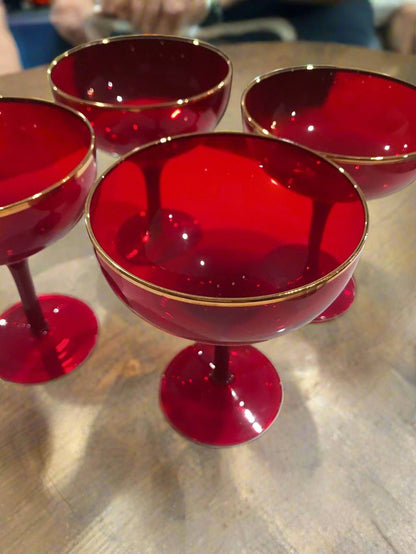 Mid Century Red Champagne Glasses Coupes