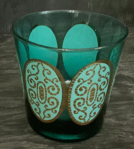 Mid Century Turquoise Gold Whiskey Rock Glass