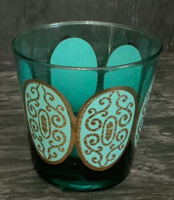 Mid Century Turquoise Gold Whiskey Rock Glasses