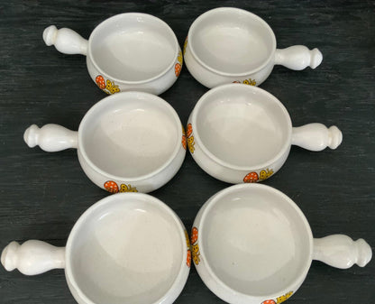 Mid Century Vintage Mushroom Soup Pot and Handled Serving Bowl