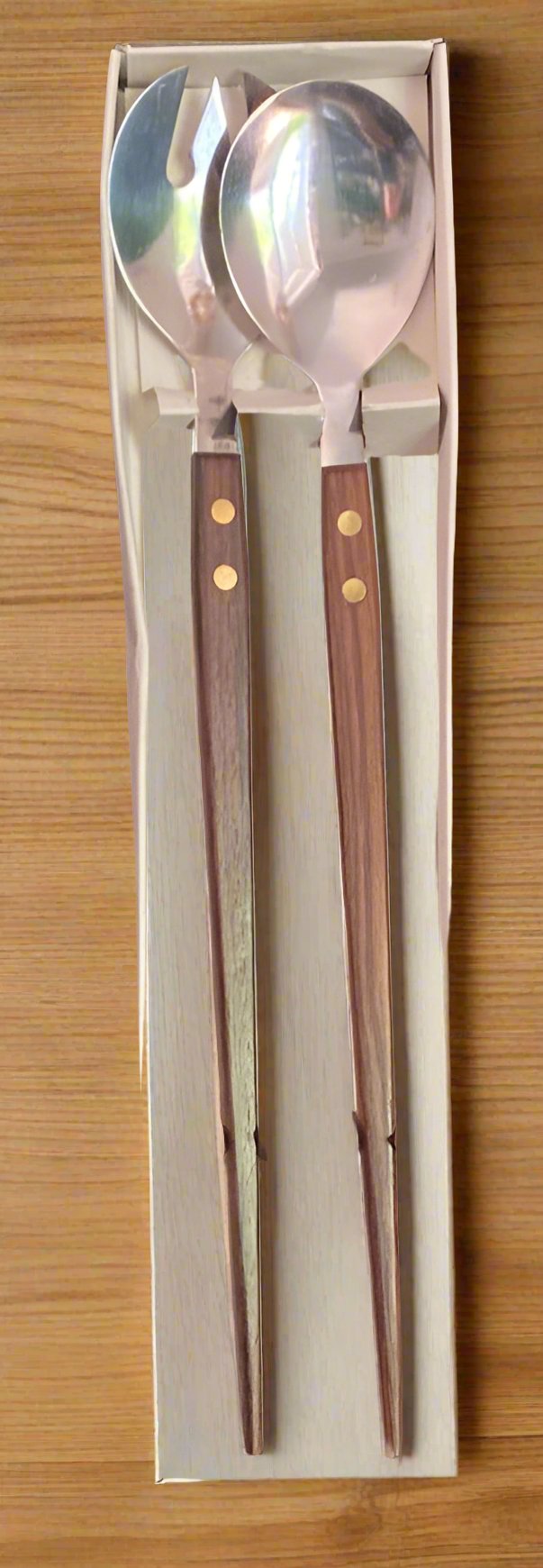 Mid Century Vintage Rosewood Handle Salad Fork and Spoon Set