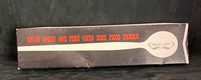 Mid Century Vintage Rosewood Handle Salad Fork and Spoon Set
