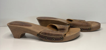 Brown Heeled Slip On sandals