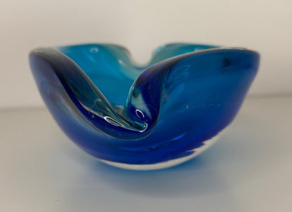 Murano Blue Heart Shaped Art Glass Ashtray