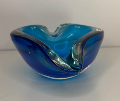 Murano Blue Heart Shaped Glass Ashtray