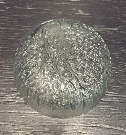 Muurla Peacock Glass Bowl by Raija Luoto Finland with an etched peacock design